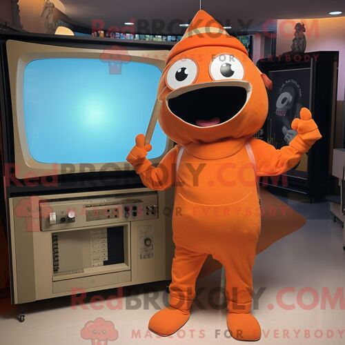 Costume De Mascotte Redbrokoly De Télévision Orange Personnage Habillé Avec Une Barboteuse Et Des Chapeaux