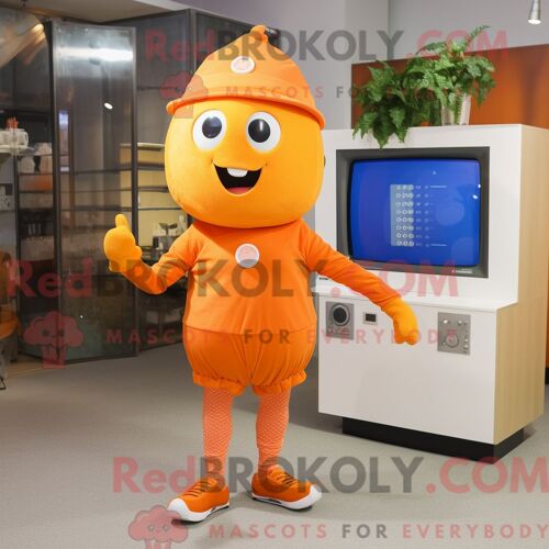 Costume De Mascotte Redbrokoly De Télévision Orange Personnage Habillé Avec Une Barboteuse Et Des Chapeaux