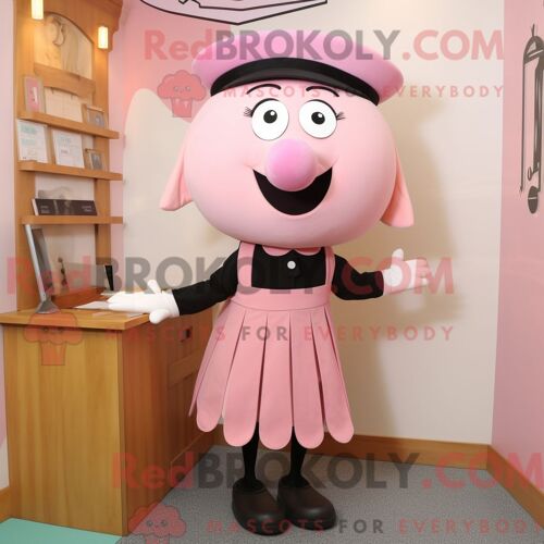 Costume Mascotte Redbrokoly De Pink Ray Personnage Habillé Avec Une Jupe Crayon Et Des Bretelles