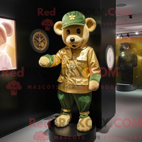Personnage De Costume De Mascotte Redbrokoly De Trèfle À Quatre Feuilles Doré Habillé D Un Blouson Aviateur Et De Bérets
