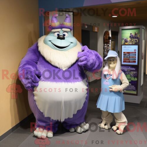 Costume Mascotte Redbrokoly D Ogre Lavande Habillé Avec Une Robe Portefeuille Et Des Montres