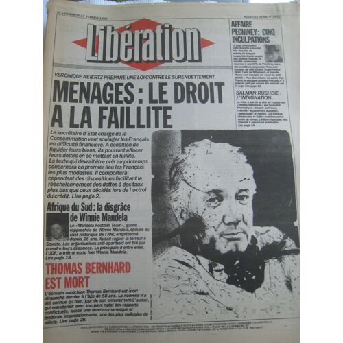 Libération 17 Février 1989 N° 2410 : Thomas Bernhard Est  Mort