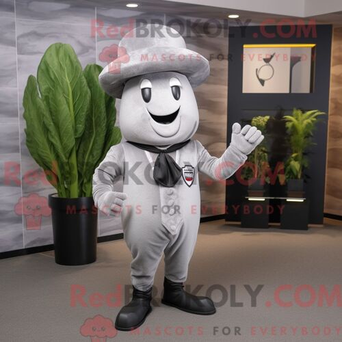Costume Mascotte Redbrokoly De Betterave Grise Personnage Habillé D Un Blazer Et De Bérets