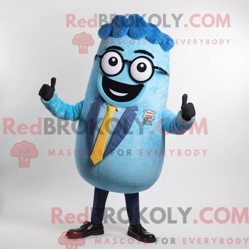 Costume Mascotte Redbrokoly De Paella Bleu Ciel Personnage Habillé D Un Blazer Et De Lunettes