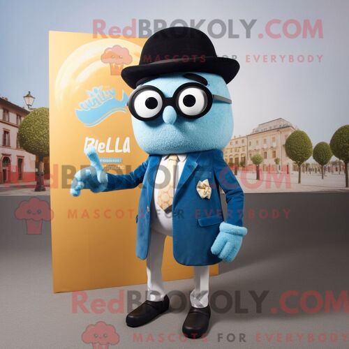 Costume Mascotte Redbrokoly De Paella Bleu Ciel Personnage Habillé D Un Blazer Et De Lunettes
