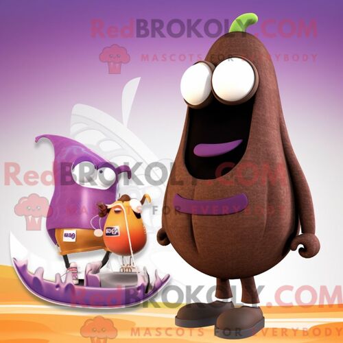 Personnage Mascotte Redbrokoly D Aubergine Marron Habillé D Un Maillot De Bain Une Pièce Et De Boucles D Oreilles