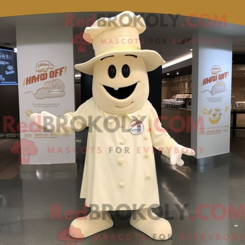 Personnage Mascotte Redbrokoly D Un Steak À La Crème Habillé D Un Manteau Et De Chapeaux