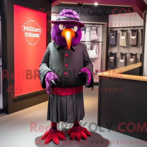 Personnage Mascotte Redbrokoly D Un Corbeau Magenta Habillé D Une Jupe-Culotte Et De Pochettes
