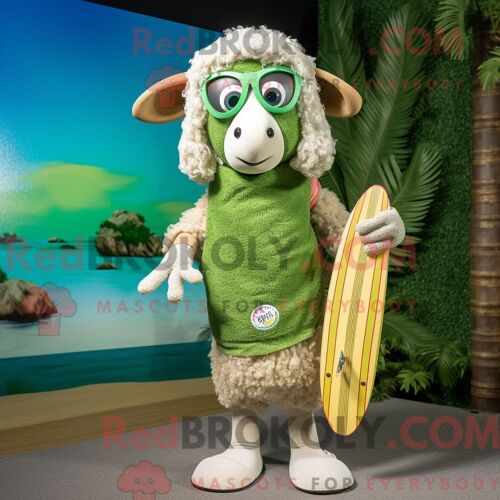 Personnage Mascotte Redbrokoly D Un Mouton Olive Habillé D Un Board Short Et De Bonnets