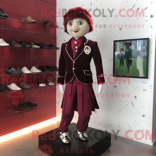 Personnage Mascotte Redbrokoly D Un Mouton Violet Du Suffolk Habillé D Un Pull Et De Boutons De Manchette