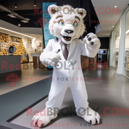 Personnage Mascotte Redbrokoly D Un Puma Marron Habillé D Une Robe De Bal Et De Sacs À Main