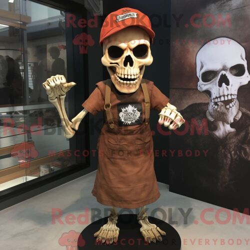 Personnage Mascotte Redbrokoly D Un Crâne De Rouille Habillé D Une Robe Droite Et De Casquettes