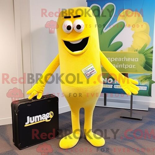 Personnage De Costume De Mascotte Redbrokoly De Jambalaya Jaune Citron Habillé Avec Un Jegging Et Des Porte-Documents