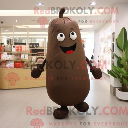 Personnage De Costume De Mascotte Redbrokoly De Poivre Brun Habillé Avec Des Leggings Et Des Sacs Fourre-Tout