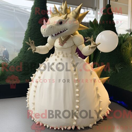 Costume Mascotte Redbrokoly De Stégosaure Crème Personnage Habillé D Une Robe De Bal Et D Anneaux