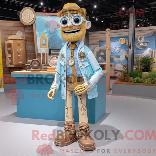 Personnage Mascotte Redbrokoly De Gold Doctor Habillé Avec Une Chemise Et Des Colliers En Chambray