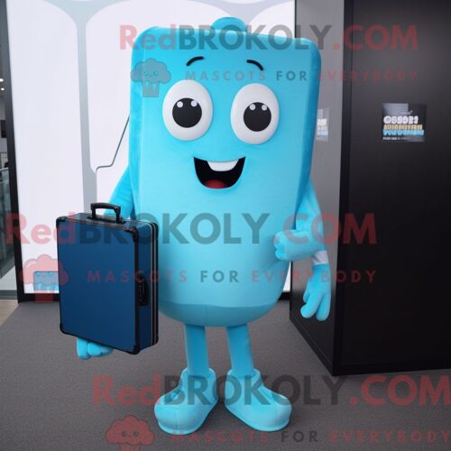 Personnage Mascotte Redbrokoly Cyan Pop Corn Habillé Avec Un Body Et Des Porte-Documents