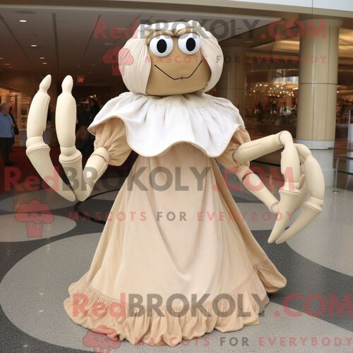 Costume Mascotte Redbrokoly De Crabe Beige Habillé D Une Robe Taille Empire Et De Gants