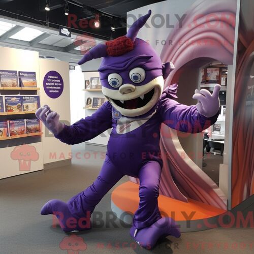 Costume De Mascotte Redbrokoly De Contorsionniste Violet Habillé D Une Chemise Et D Un Châle Oxford