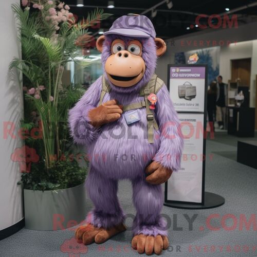 Costume De Mascotte Redbrokoly D Orang-Outan Lavande Personnage Habillé Avec Un Pantalon Habillé Et Une Casquette