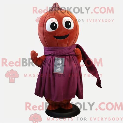 Personnage De Costume De Mascotte Redbrokoly De Citrouille Marron Habillé Avec Un Col Roulé Et Des Clips Pour Écharpe
