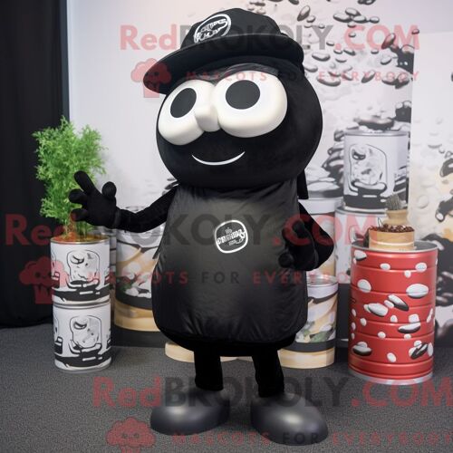 Costume De Mascotte Redbrokoly De Canette De Soda Noire Personnage Habillé Avec Une Blouse Et Des Bonnets