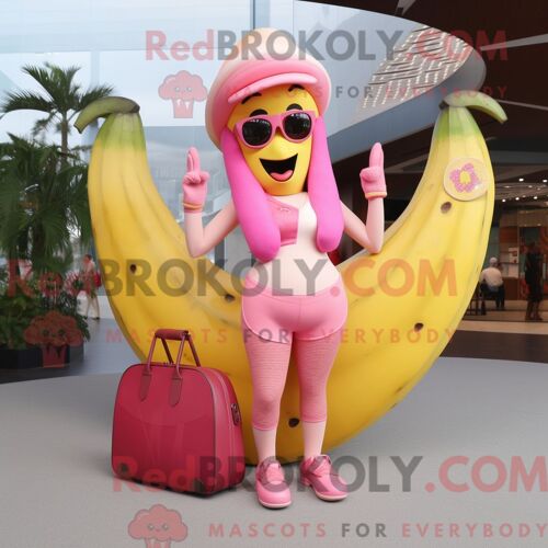 Costume De Mascotte Redbrokoly De Bae Rose Habillé Avec Un Bikini Et Des Sacs À Main