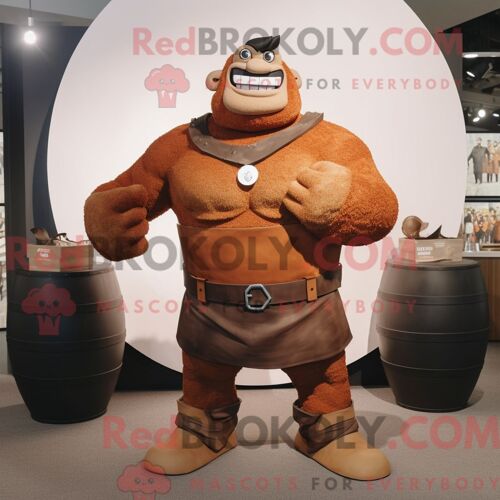 Costume De Mascotte Redbrokoly Rust Strongman Habillé D Un Débardeur Et D Un Porte-Monnaie