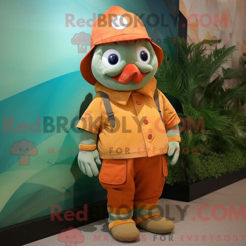 Personnage De Costume De Mascotte Redbrokoly De Poisson Clown Olive Habillé Avec Une Barboteuse Et Des Épingles À Chapeau