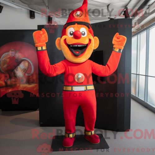 Costume De Mascotte Redbrokoly De Mort-Vivant Rouge Habillé D Un Chemisier Et De Châles