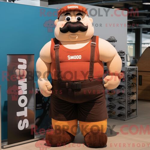 Costume De Mascotte Redbrokoly Rust Strongman Habillé D Un Débardeur Et D Un Porte-Monnaie