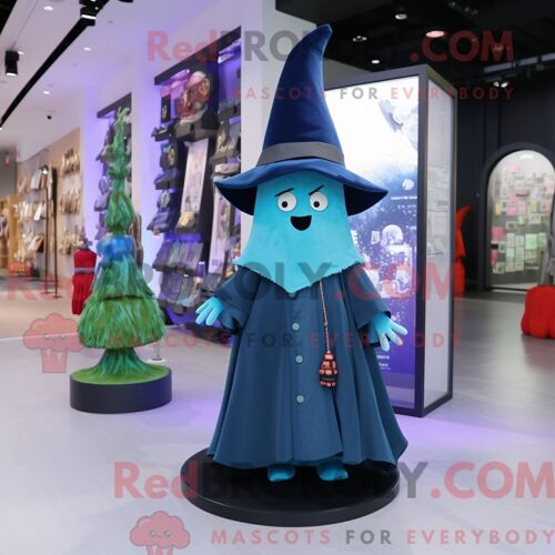 Costume De Mascotte Redbrokoly De Chapeau De Sorcière Cyan Habillé D Un Manteau Et De Porte-Clés