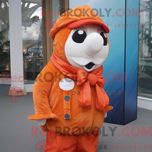 Costume De Mascotte Redbrokoly De Poisson Clown Orange Habillé D Un Gilet Et D Épingles De Châle