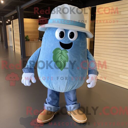 Costume De Mascotte Redbrokoly De Melon Bleu Personnage Habillé D Une Chemise En Jean Et De Lacets De Chaussures