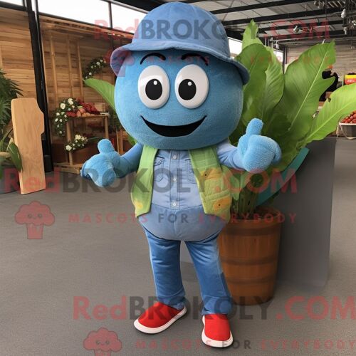Costume De Mascotte Redbrokoly De Melon Bleu Personnage Habillé D Une Chemise En Jean Et De Lacets De Chaussures