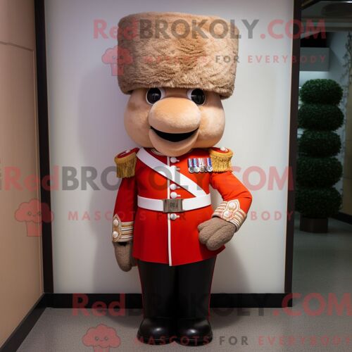 Costume De Mascotte Redbrokoly De Tan Swans Habillé Avec Une Chemise En Jean Et Des Chapeaux