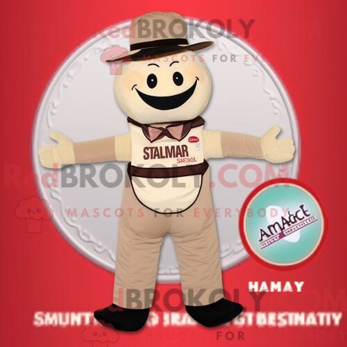 Personnage De Costume De Mascotte Redbrokoly De Spinner À Plaque Beige Habillé D Un Maillot De Bain Et De Bretelles