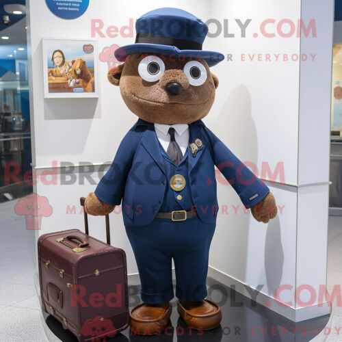 Personnage De Costume De Mascotte Redbrokoly De Pendentif Marine Habillé Avec Un Gilet Et Des Porte-Documents