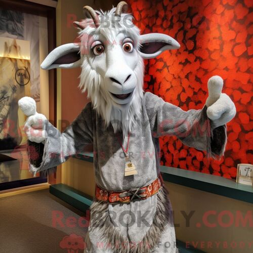 Costume De Mascotte Redbrokoly De Chèvre Argentée Personnage Habillé Avec Une Mini-Jupe Et Des Foulards