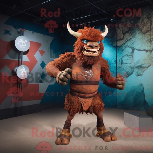 Costume Mascotte Redbrokoly De Minotaure Rouille Personnage Habillé Avec Un Maillot De Bain Une Pièce Et Des Bandeaux