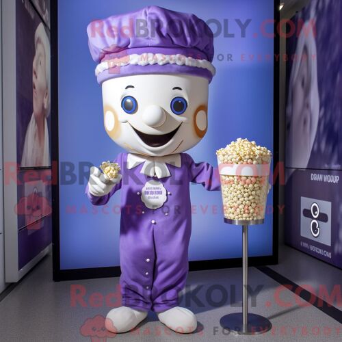 Personnage De Costume De Mascotte Redbrokoly Pop Corn De Lavande Habillé Avec Un Costume Et Des Bandeaux