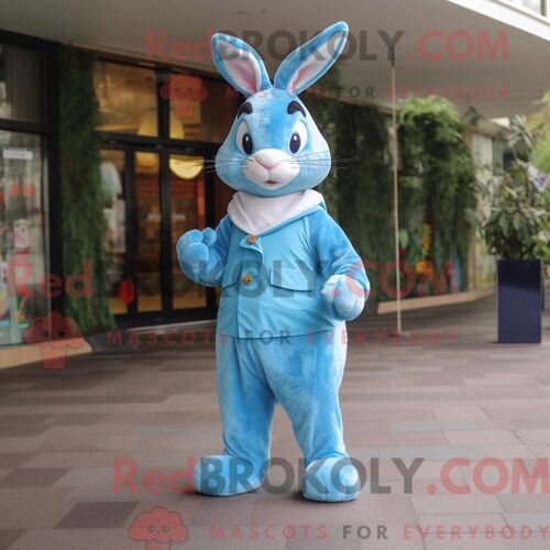 Costume De Mascotte Redbrokoly De Lapin Sauvage Bleu Ciel Habillé D Une Culotte Et De Coussinets De Pieds