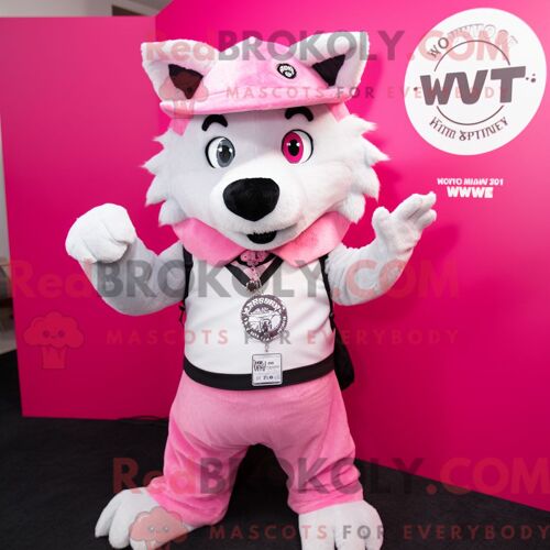 Costume De Mascotte Redbrokoly De Pink Say Wolf Personnage Habillé D Un Costume Et De Porte-Clés