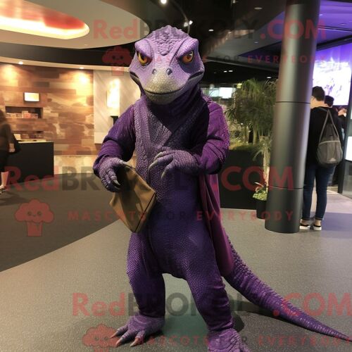 Costume De Mascotte Redbrokoly De Dragon De Komodo Violet Habillé Avec Un T-Shirt À Manches Longues Et Des Pochettes