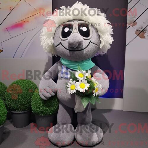 Costume Mascotte Redbrokoly De Bouquet De Fleurs Gris Personnage Habillé Avec Un Polo Et Des Foulards