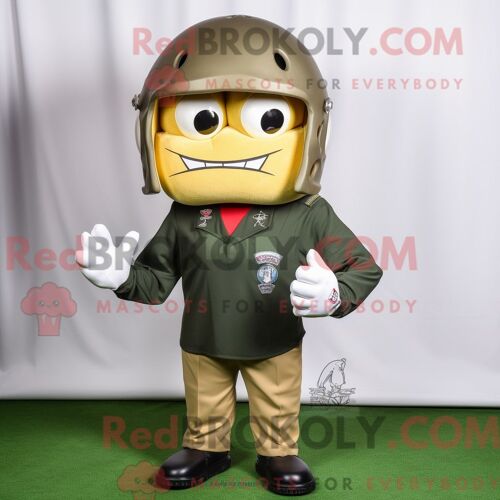Costume De Mascotte Redbrokoly De Casque De Football Américain Olive Personnage Habillé D Un Blazer Et De Colliers
