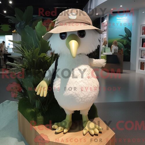 Personnage De Costume De Mascotte Redbrokoly De Poulet Tandoori Pêche Habillé Avec Un Pantalon En Velours Côtelé Et Des Sacs Fourre-Tout