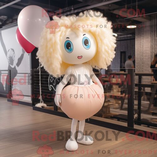 Costume De Mascotte Redbrokoly De Ballons En Forme De Coeur Crème Personnage Habillé Avec Une Combishort Et Des Pinces À Cheveux