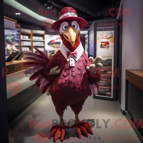 Costume De Mascotte Redbrokoly De Coqs Marrons Habillé Avec Une Combishort Et Des Chapeaux