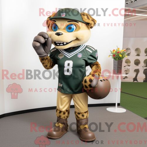 Costume De Mascotte Redbrokoly De Casque De Football Américain Olive Personnage Habillé D Un Blazer Et De Colliers